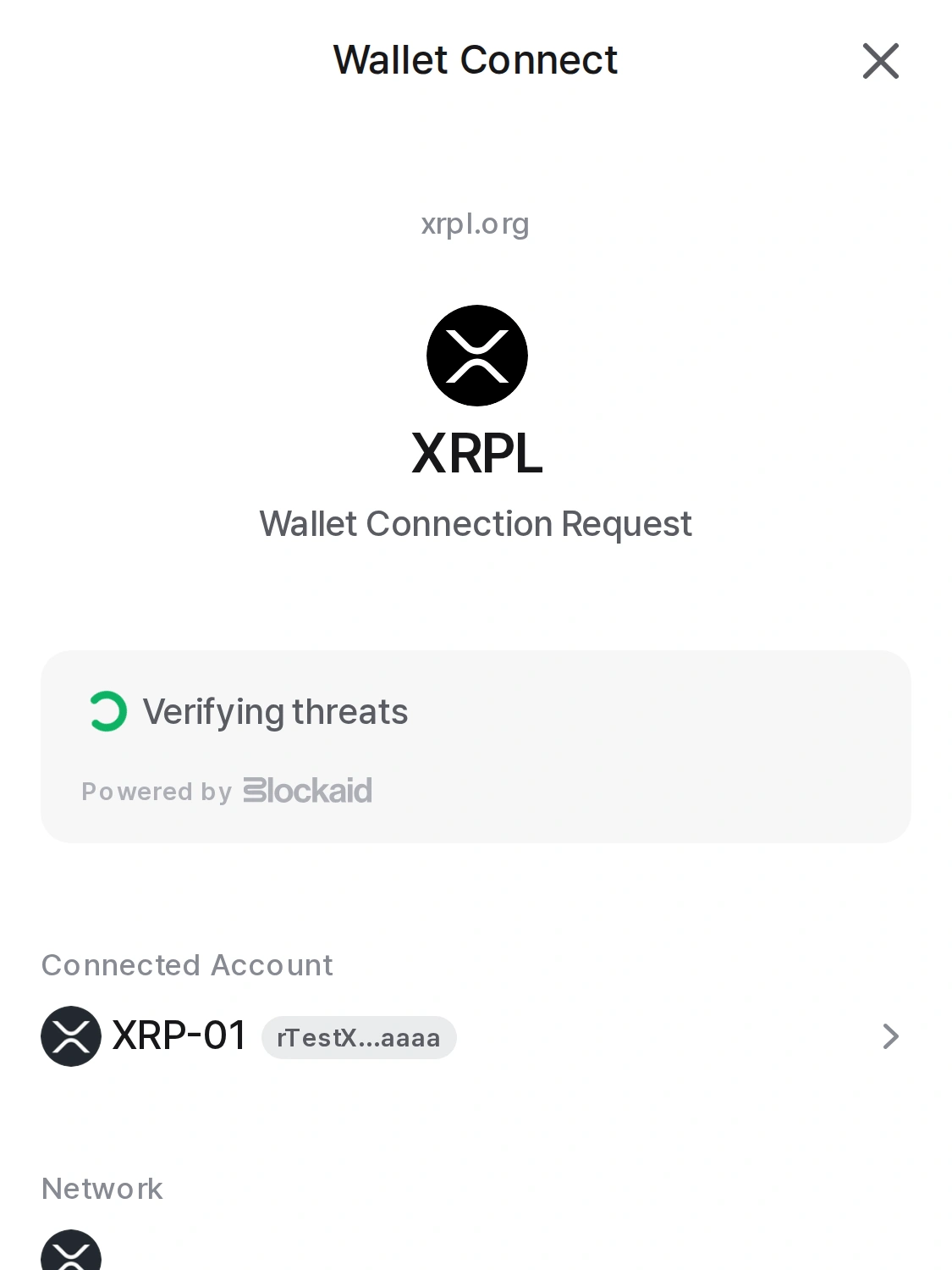 Real D'CENT app — XRPL dApp connection request over WalletConnect